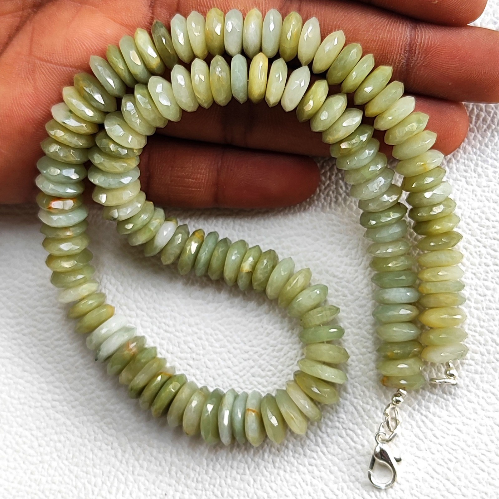 Natural Chrysoberyl Cats Eye 9-11mm Faceted German Cut Beads Necklace 16″ India