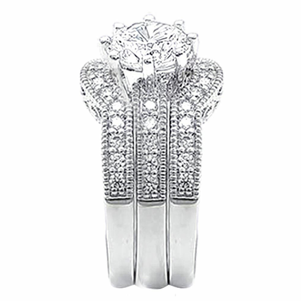 Classic Hers Solid Sterling Silver His Tungsten Wedding Engagement Ring Band Set