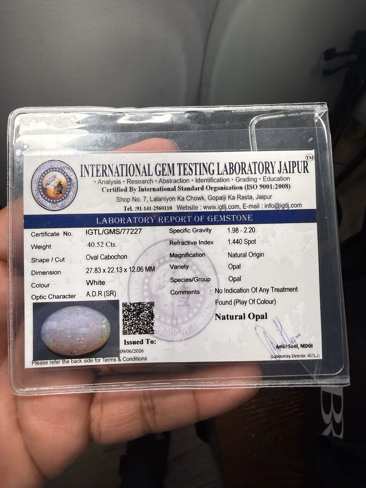 Natural White Opal 40.52 Ct Oval Cabochon Loose Gemstone Certified Play of Color
