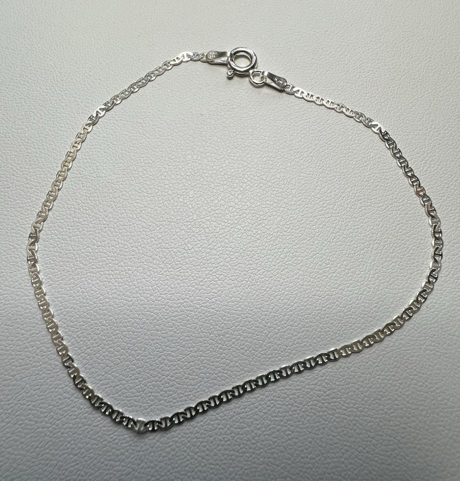 925 Sterling Silver Marine Link Chain Bracelet Spring Ring Clasp No Stone 8”