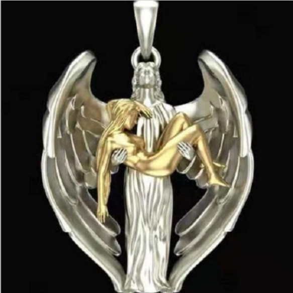 X Large ANGEL WING FAITH CHRISTIAN pendant On 20″ plated 925 Silver Necklace Men