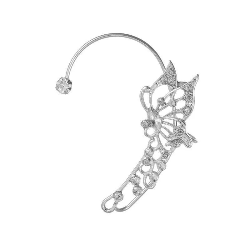 Korean Fashion Zircon Butterfly Elf Ear Cuff for Women Sparkling Zircon Crystal