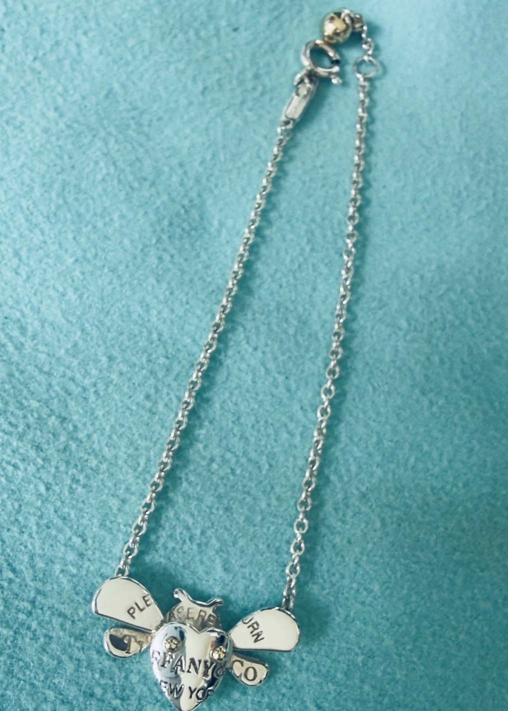 Return to Tiffany & Co. 925 Silver 18K Gold Love Bug Bee 6.3”or 7″ Bracelet