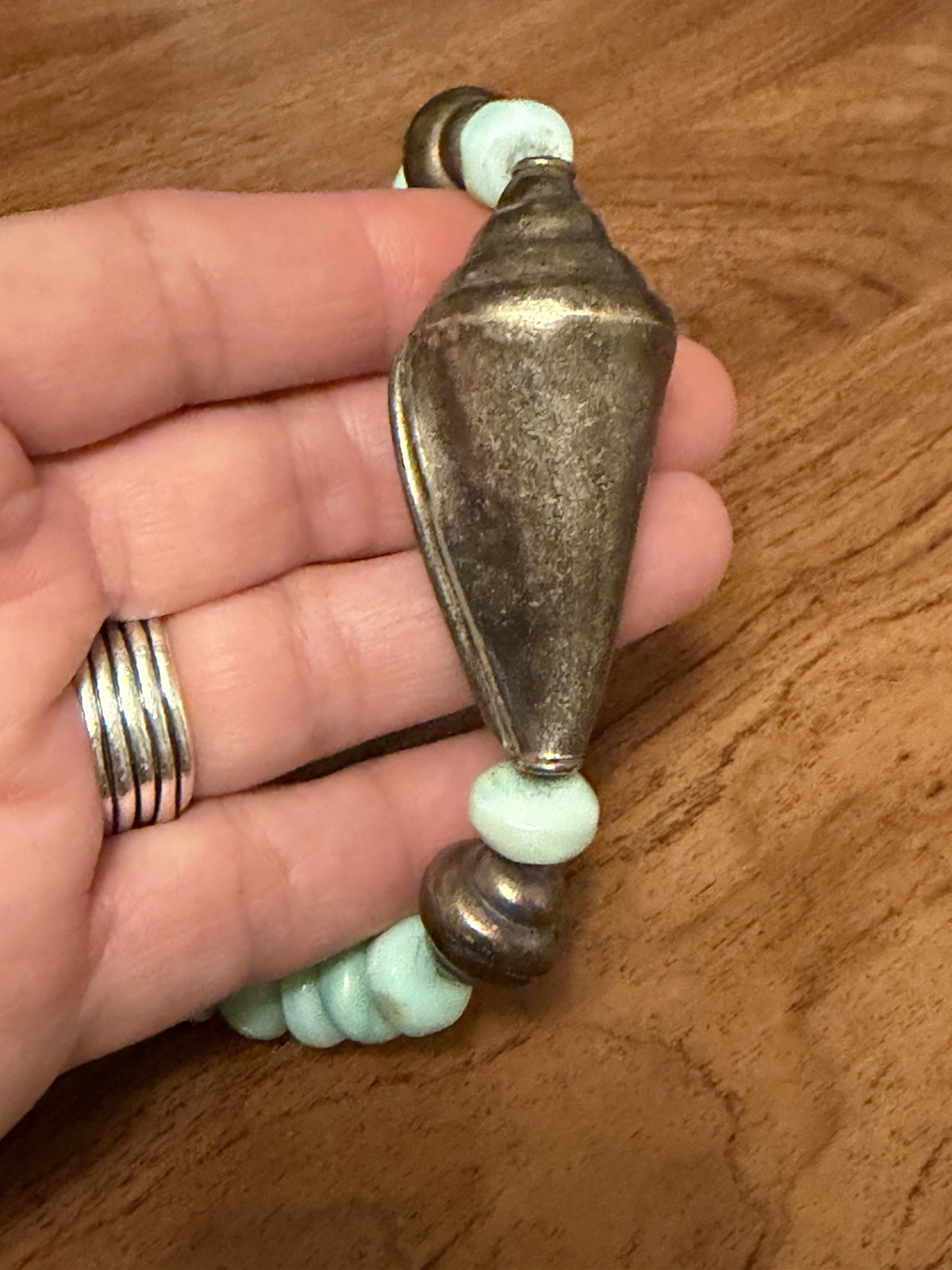 Peruvian Blue Opal Sterling Silver 925 Coastal Nautical Conch Shell Necklace