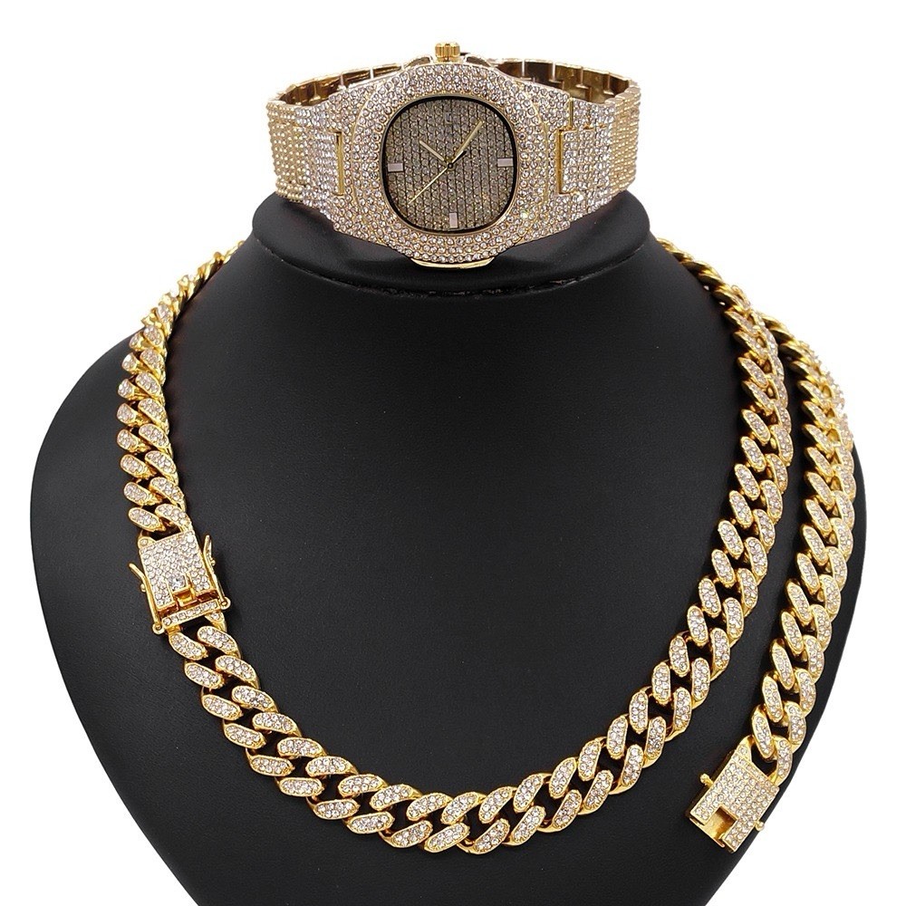 3 Piece Set , Necklace, Bracelet, Watch – Gold Plated 14K