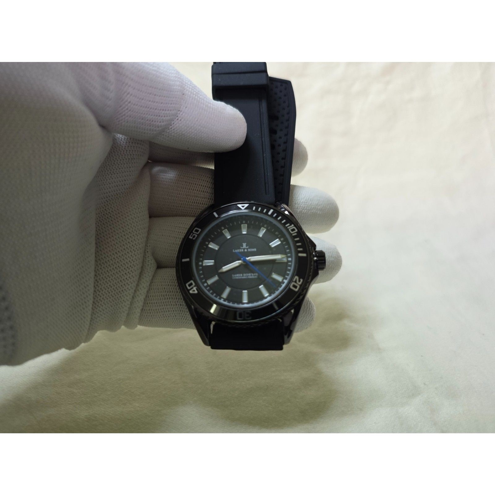 Laker & Sons Dive D85 Black Stealth Quartz Watch 40mm Azure Hand (New in Box)