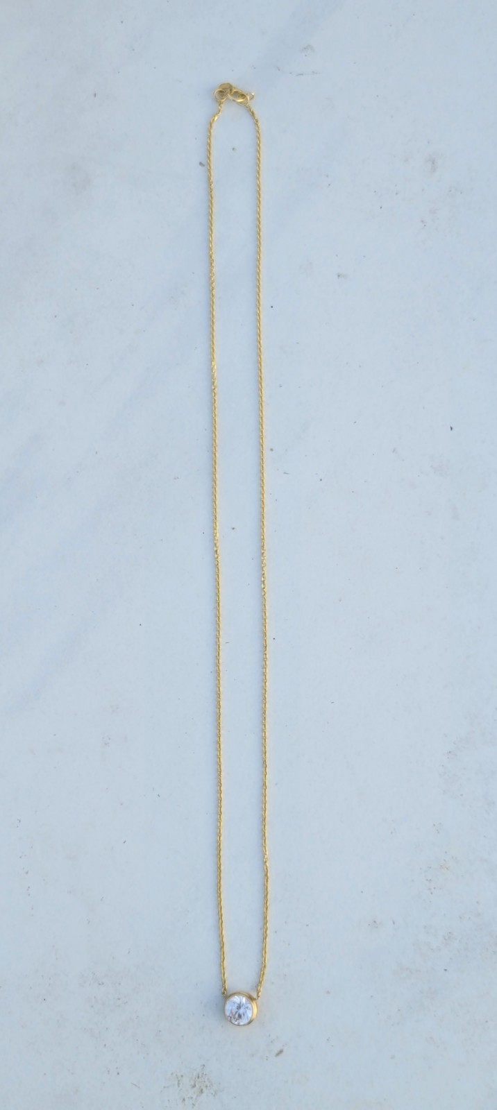 14k Solid Yellow Gold AAA Iced Station Pendant Chain Necklace 18″ Signed 2.27gr