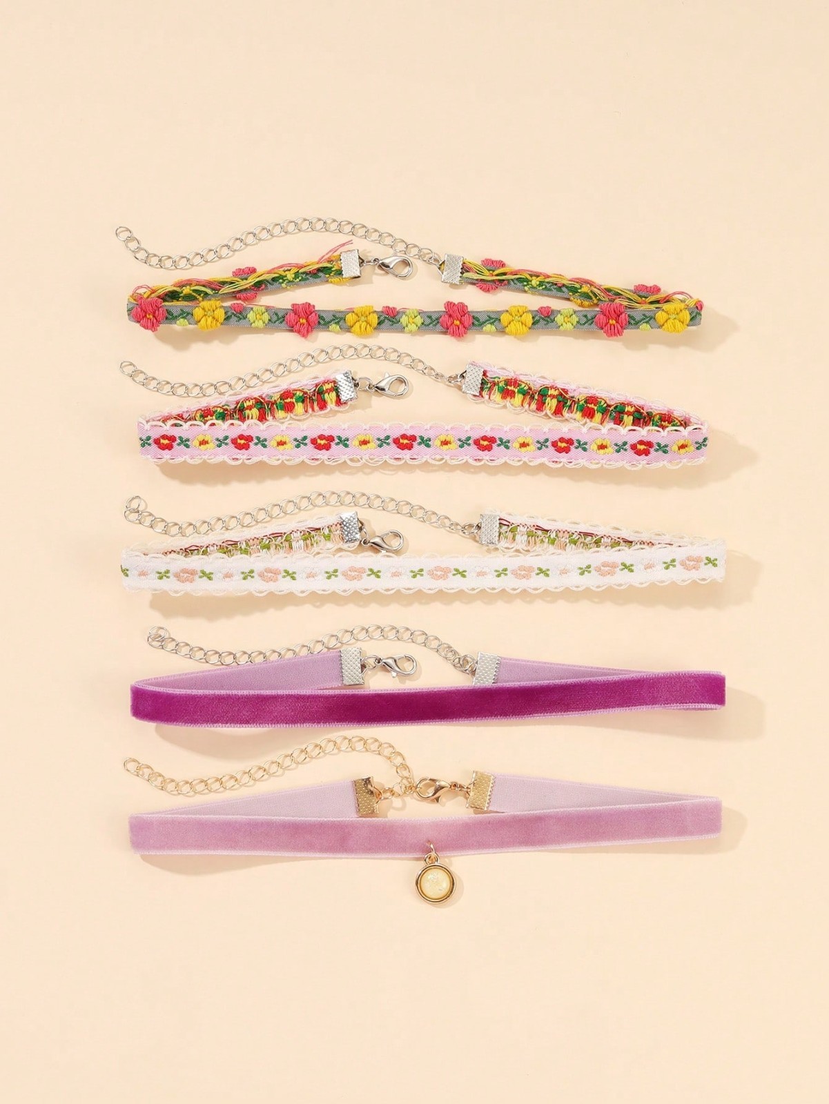 5PCS Choker for Women Multicolor Lace Velvet Choker Set Layered Classic Choker