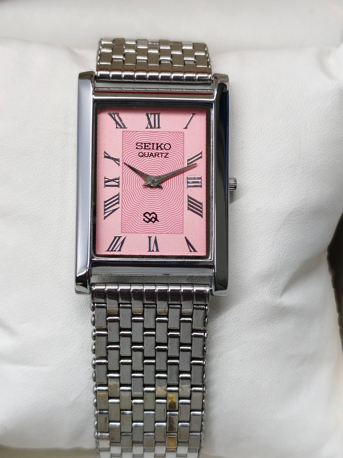 Vintage Refurbished Seiko Slim Tank Pink Quartz Japan Men s Wrist Watch
