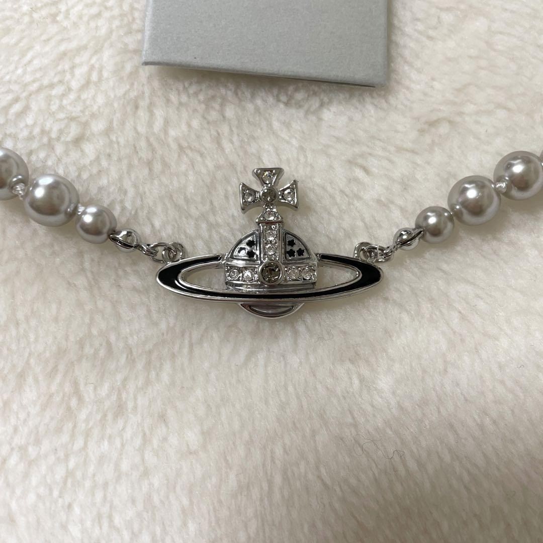 Vivienne Westwood Necklace Pearl Orb Choker Silver Black (Gray) w/Pouch NO BOX