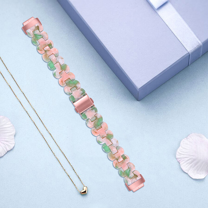For Fitbit Inspire 3 Fashion Luxury Resin Strap Stainless Steel Watch Band