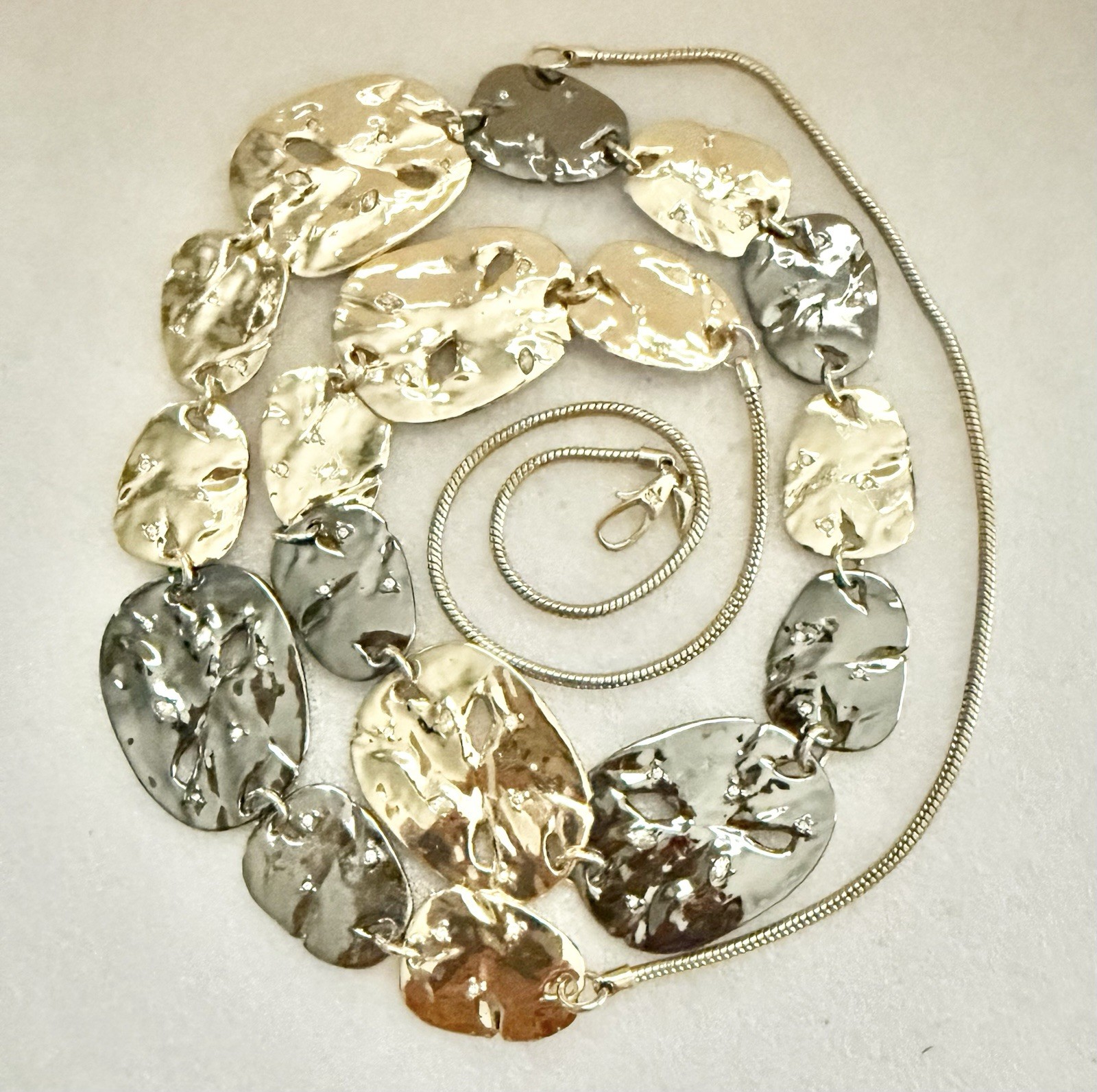 ALEXIS BITTAR Hammered 10k GP Organic Discs W/Ruthenium Accents 38” Necklace