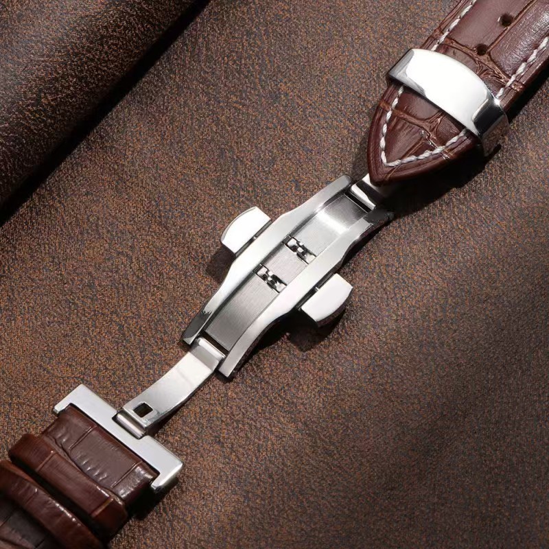 Genuine Leather Watch Band High Quality Cowhide Strap Deployment Clasp 19-24mm