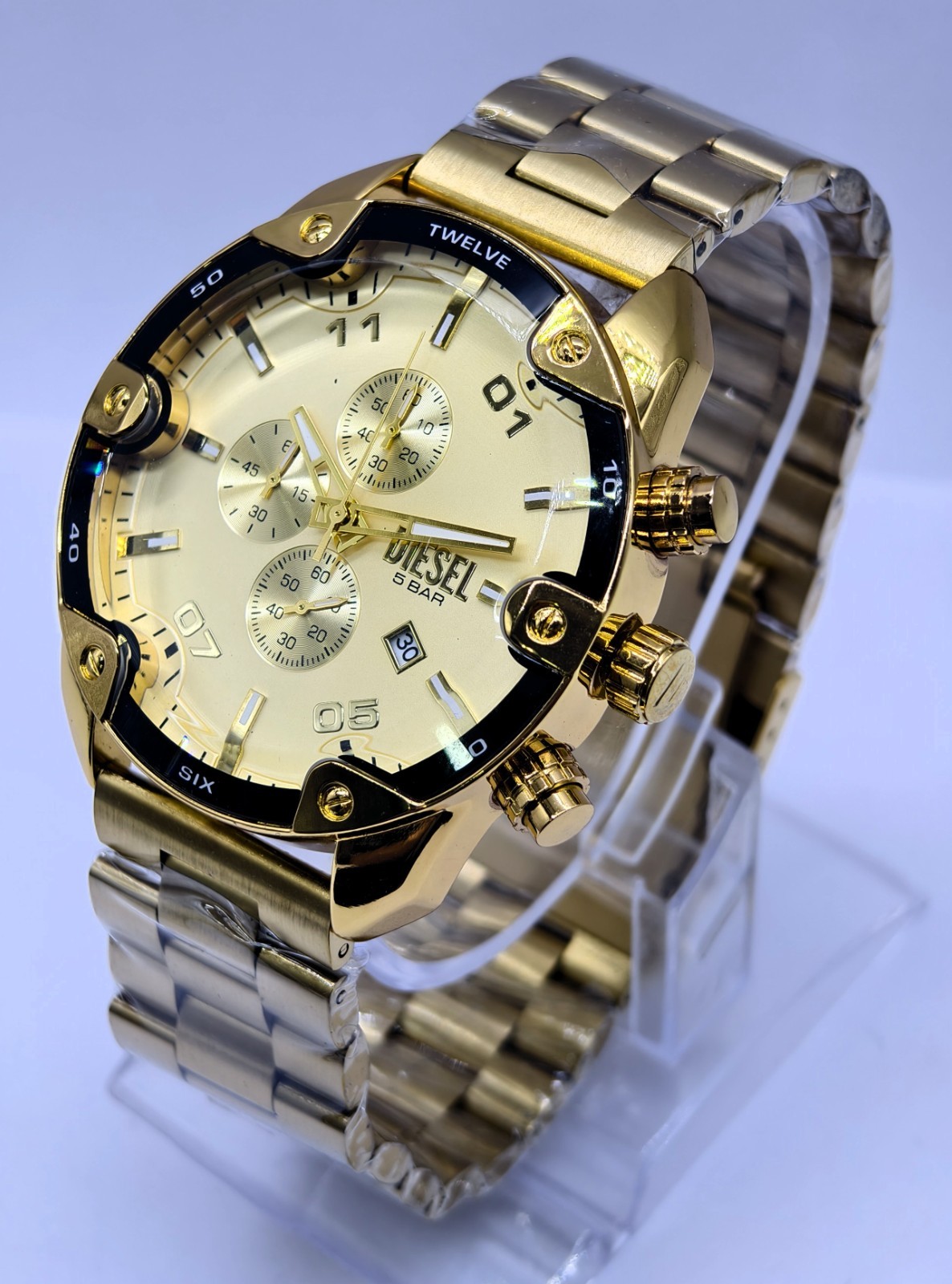 Diesel Spiked Chronograph Date Indicator Gold Dial Quartz Men’s Wrist Watch
