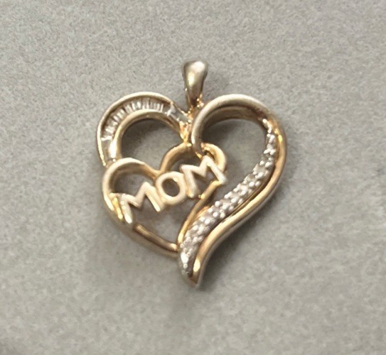 925 Sterling Silver Gold Plated SUN Real White Diamond Open Double Heart Pendant
