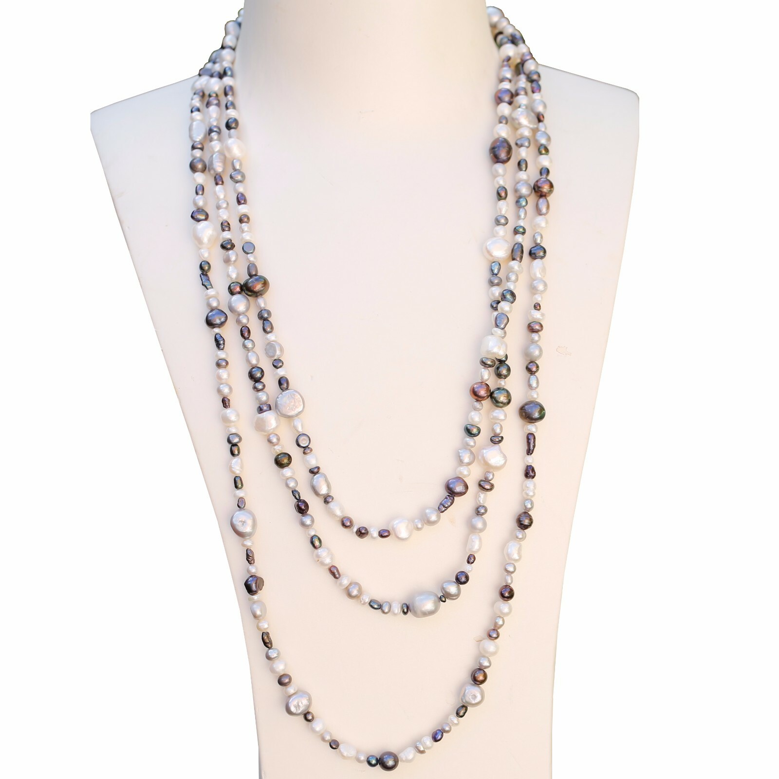 180cm size3-9mm baroque White black grey freshwater pearl Morandi color necklace