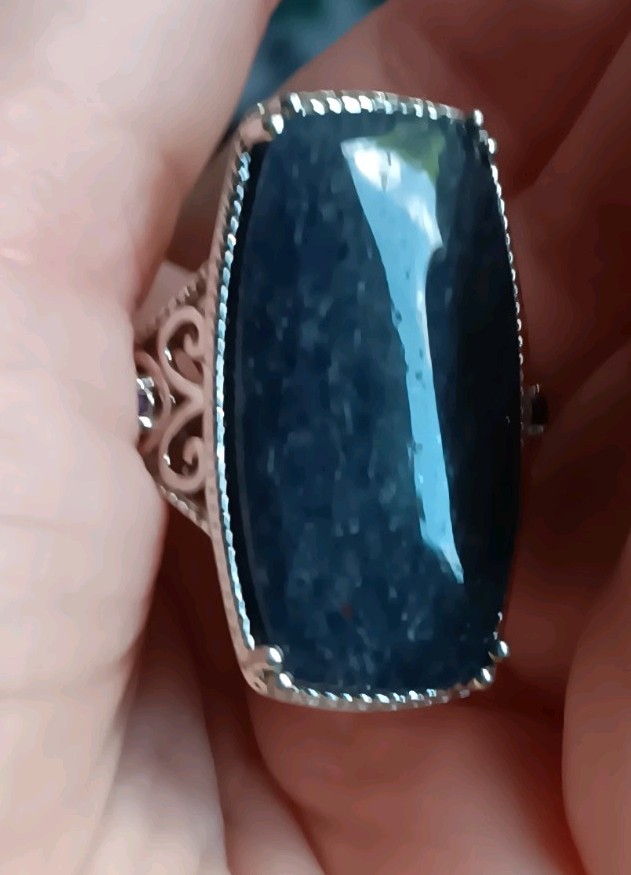 Karis STS Dark Stone Silver-Tone Statement Ring Size 7.75