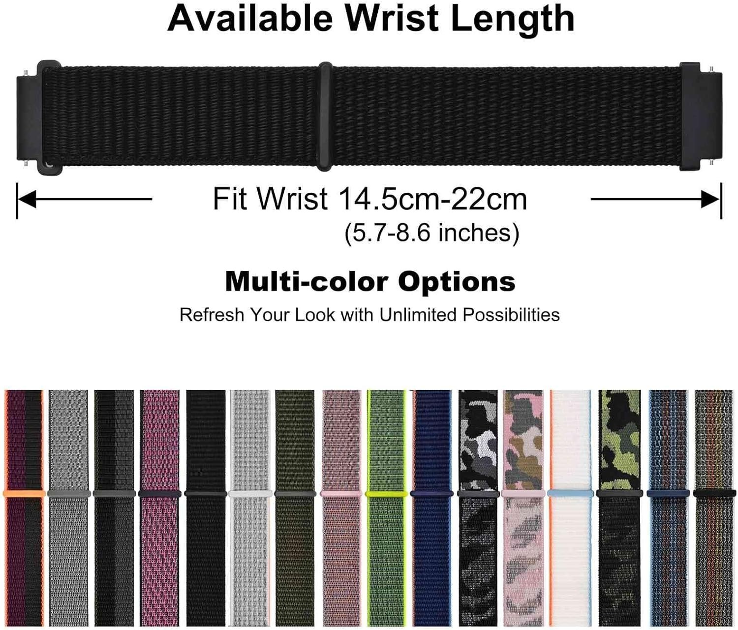 20mm Adjustable Nylon Watch Band – Quick Release Sport Loop Strap in Black