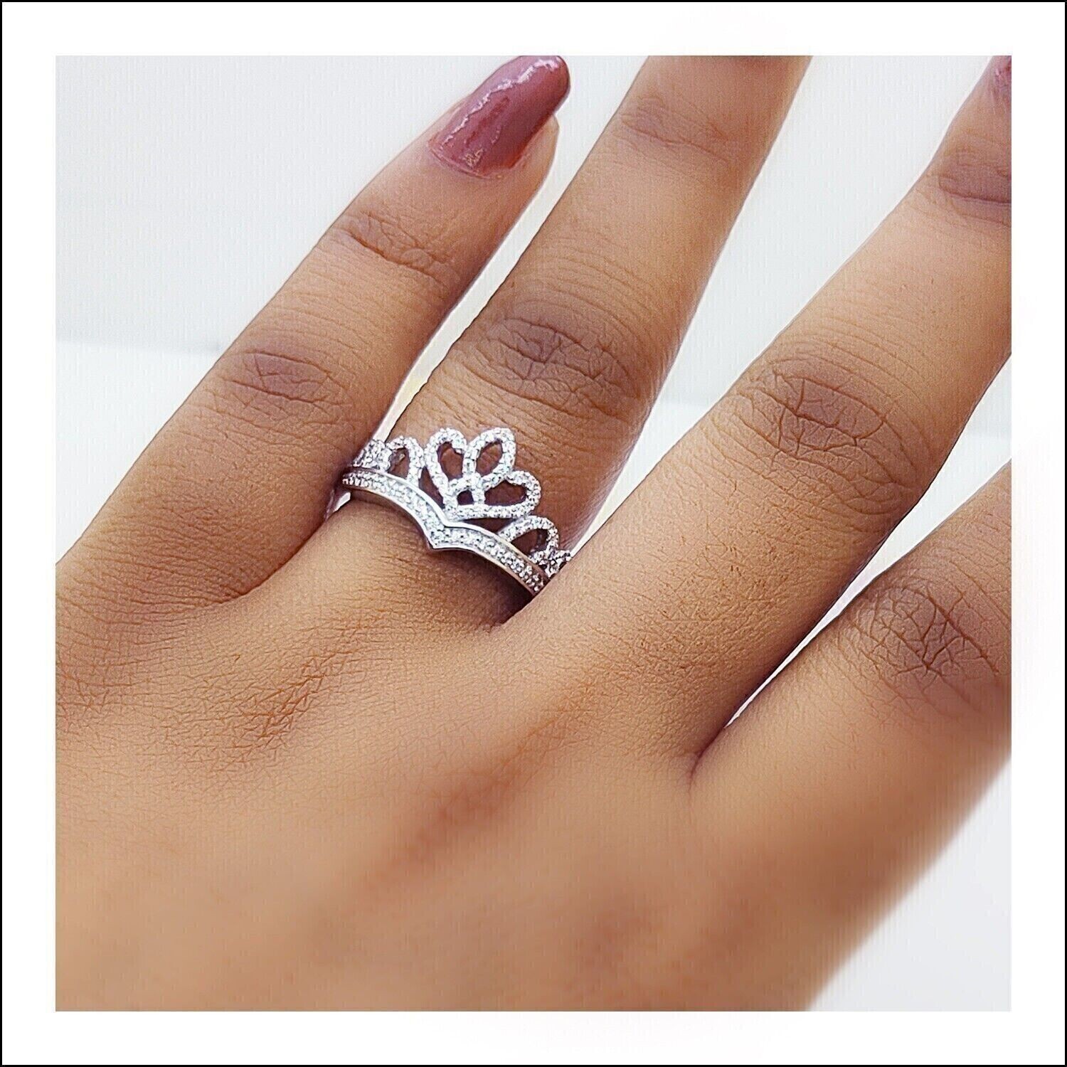 1Ct Round Cut Simulated Diamond Engagement Crown Ring In 14k White Gold Plated