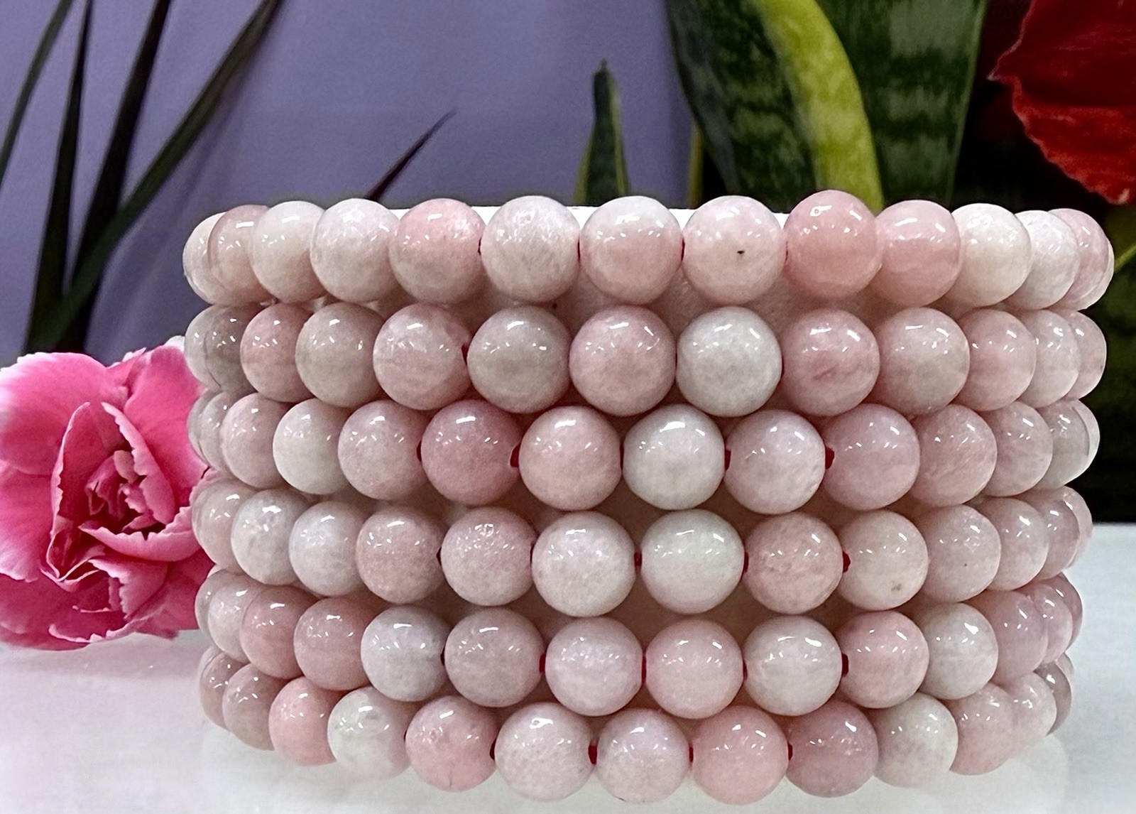 Wholesale Lot 6 Pcs Natural Pink Opal 6mm 7.5” Crystal Healing Stretch Bracelet