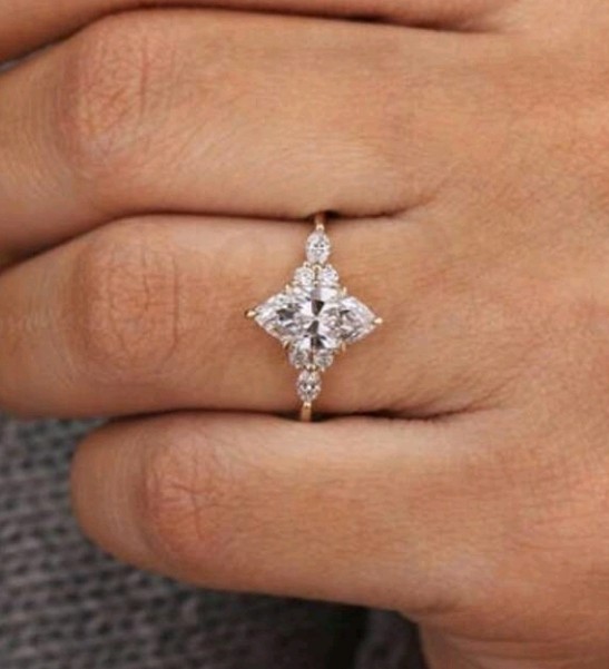 Gold-Plated Copper Ring Size 9 White/Colorless Marquise Cut CZ