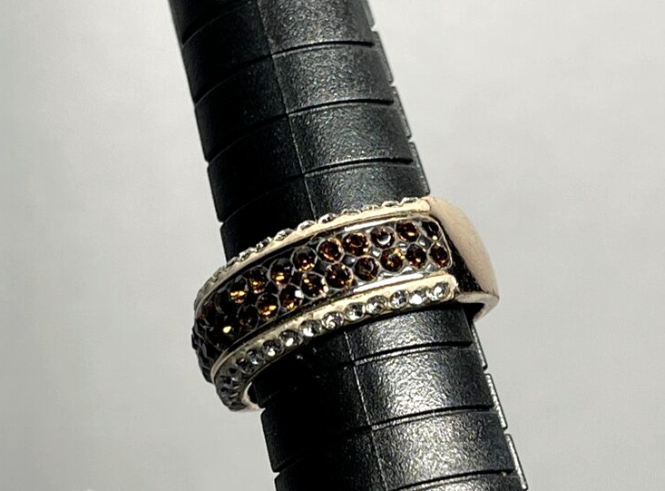 Chocolate Brown & White Simulated Diamond “S” Rose Gold Color Band Ring Sz 6.5