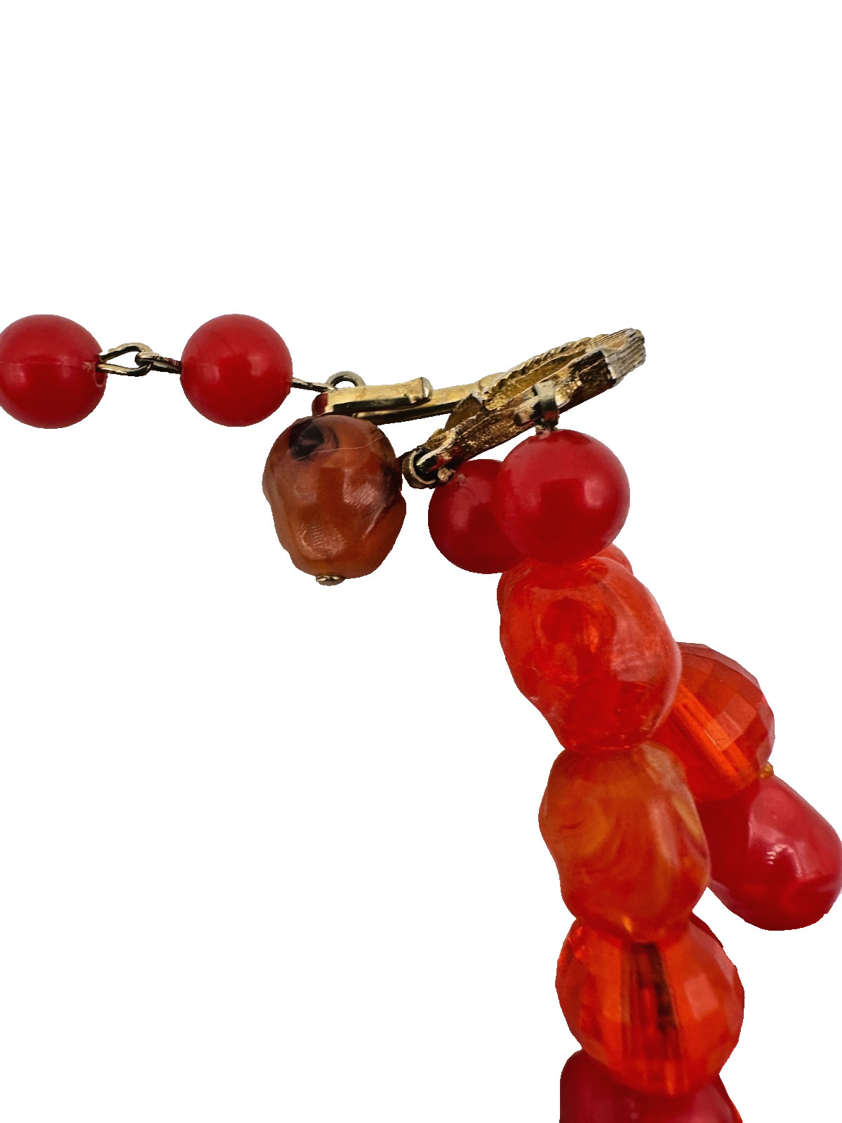 Gorgeous Signed Coro 2 Strand Beaded Choker Necklace Lucite Vintage Red Orange