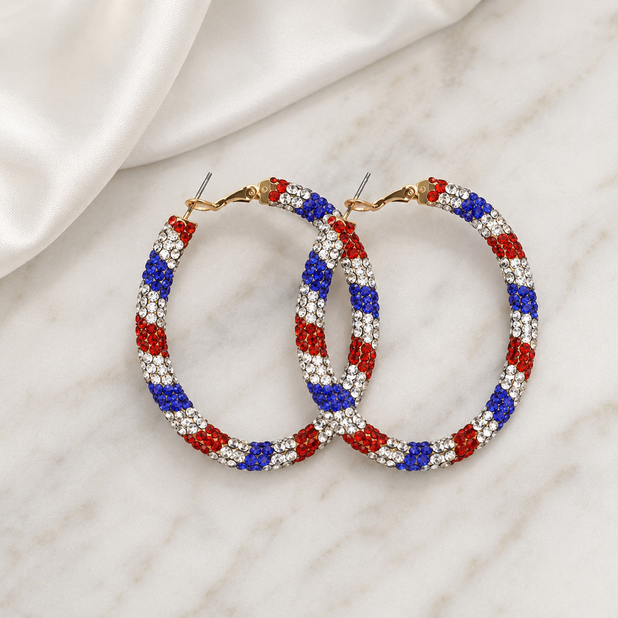 American Flag Hoop Earrings Patriotic Sparkle 4th of July Women Jewellery