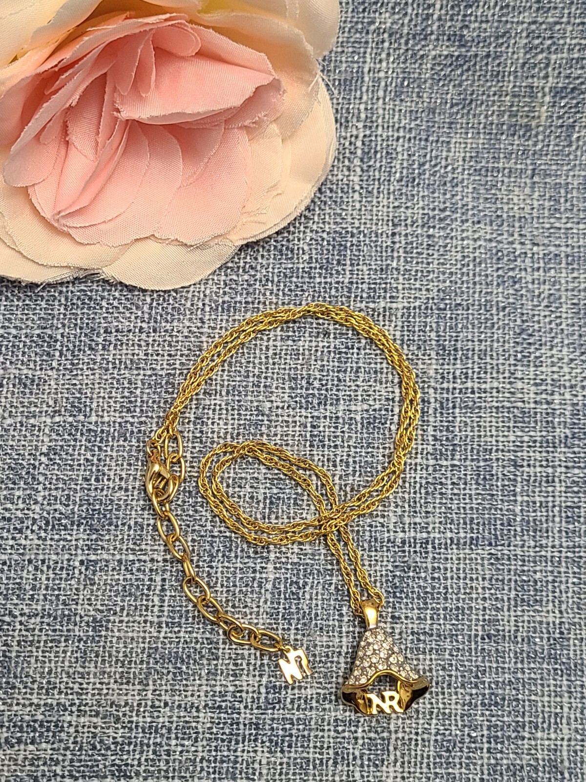 Nina Ricci Vintage Gold Plated Dress Necklace With Approx 25 Rhinestones
