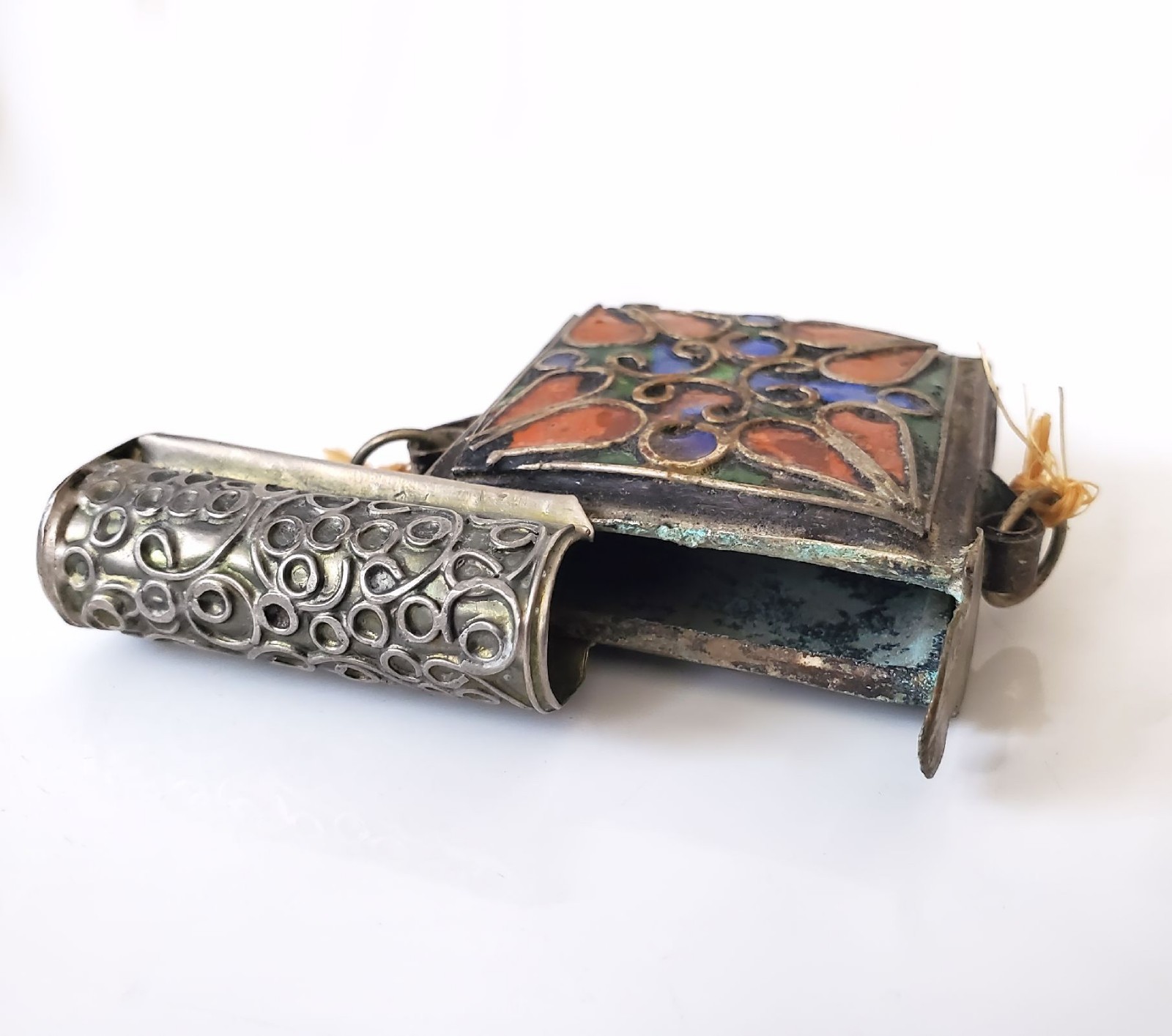 Vintage 1970s Moroccan Berber Hirz Prayer Box Pendant Cloisonne Enamel Locket