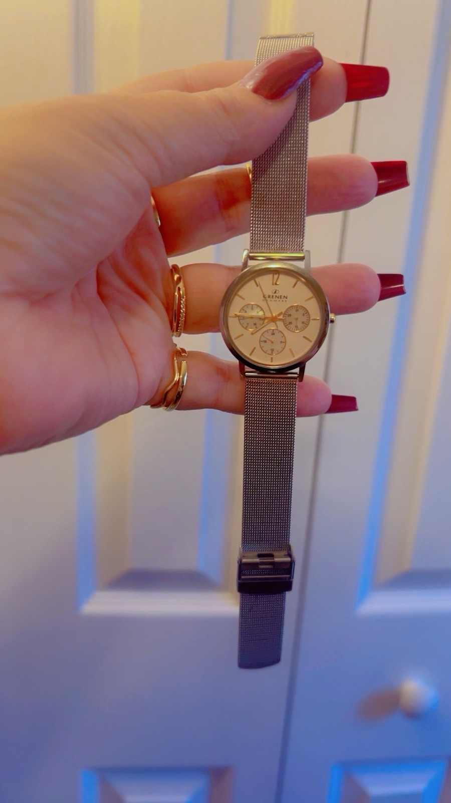 Vintage Grenen Denmark Women’s Quartz Watch Silver Dial Mesh Band 30mm
