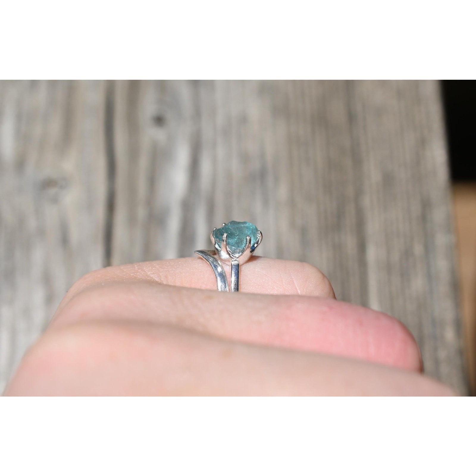 Aquamarine ring set, raw crystal ring sterling size 3 4 5 6 7 8 9 10 11 12 13