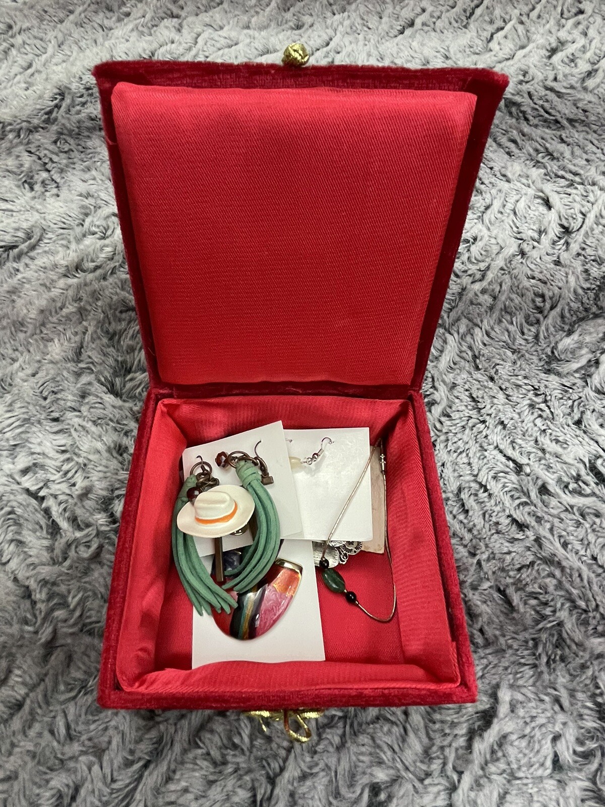 Fashion Fun Costume Jewelry Lot of 6 with Red Velvet Jewelry Box