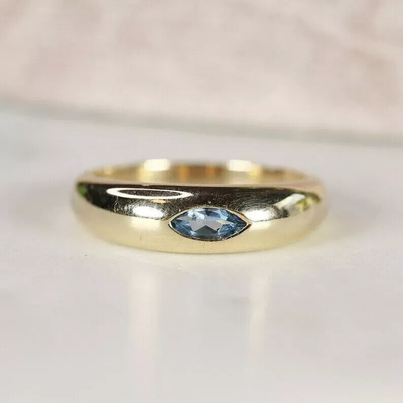 London Blue Topaz Gemstone Ring Yellow Gold Plated Silver Wedding Gift Ring