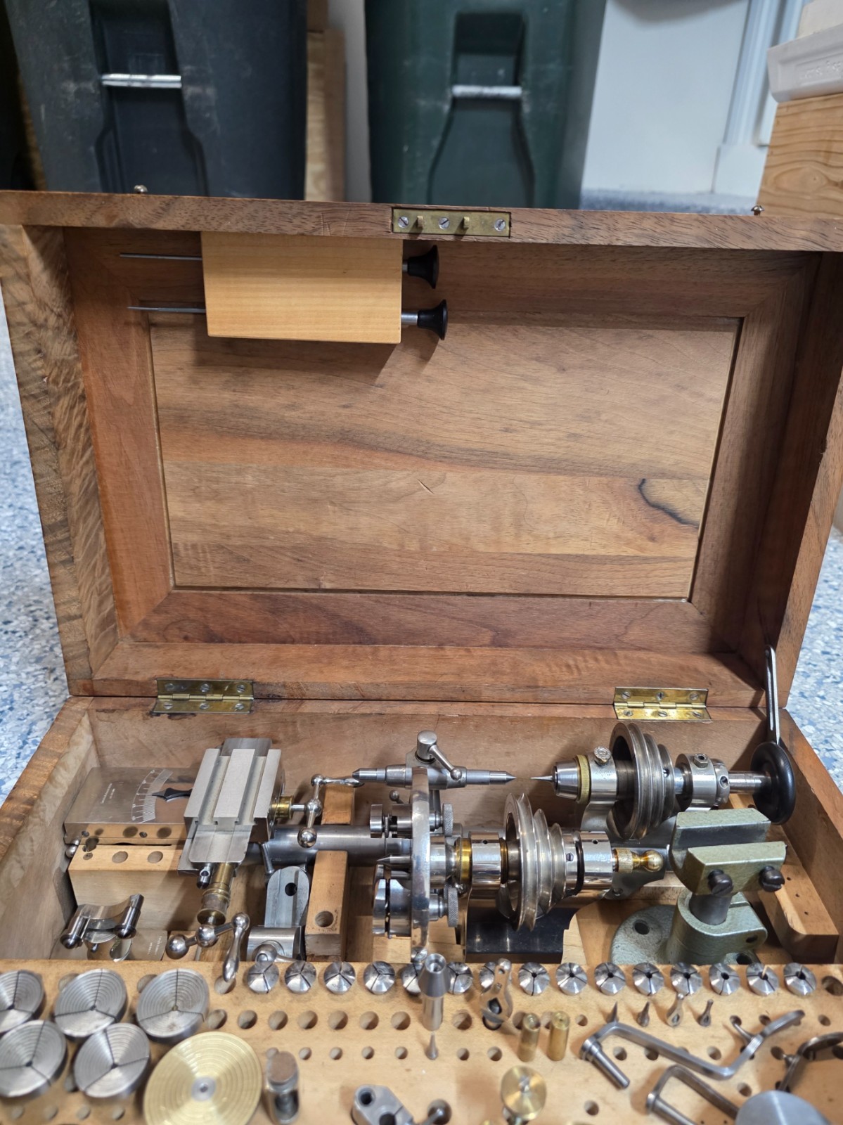 Watchmakers Lorch 8mm Lathe Kit Box Vintage Cross Slide, face plate, original