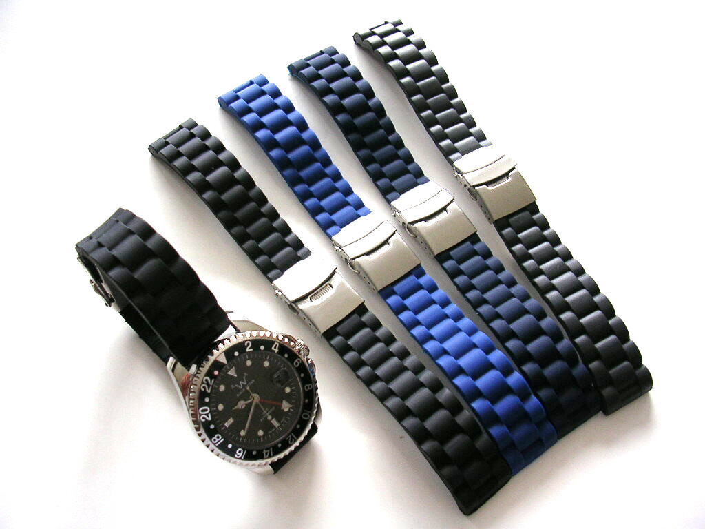 20mm Black Silicon Rubber Dbl Lock Deployment Diver watchband IW SUISSE USA Ship