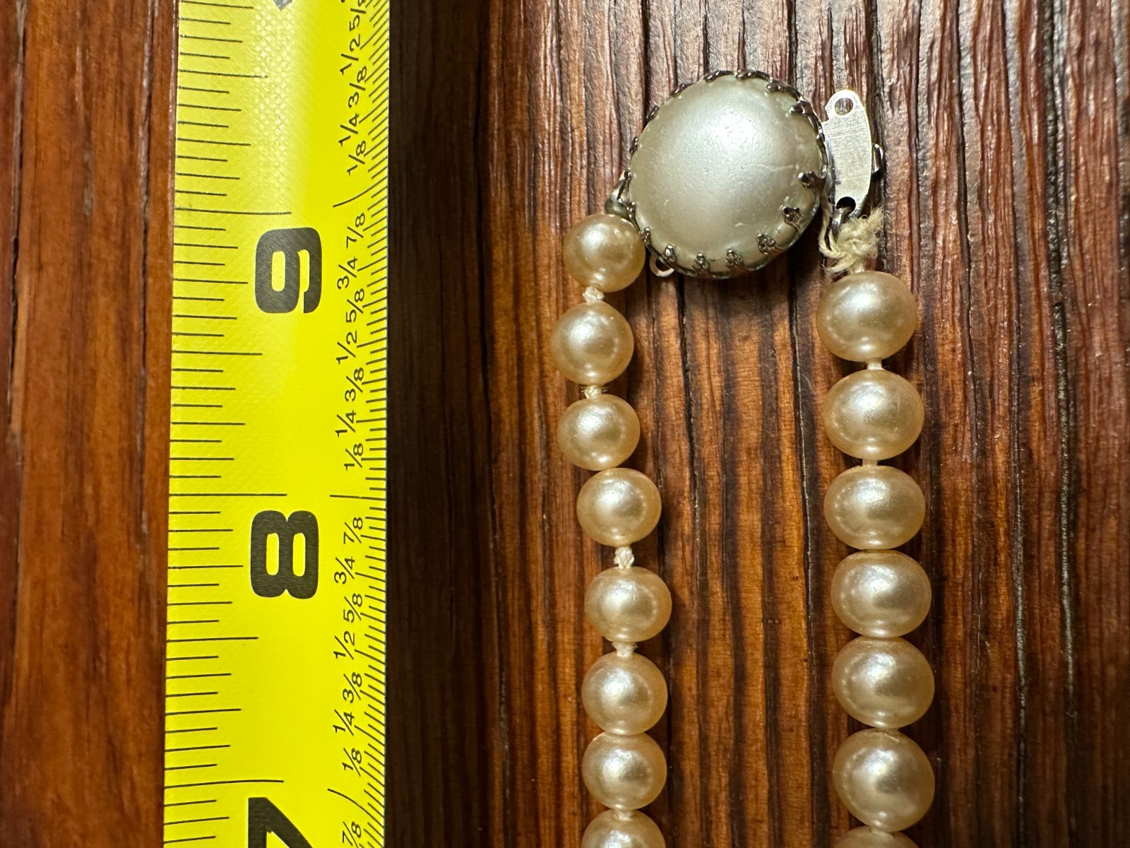 Vintage Faux Single Strand Pearl Necklace 19″- Hand Knotted Cream Champagne
