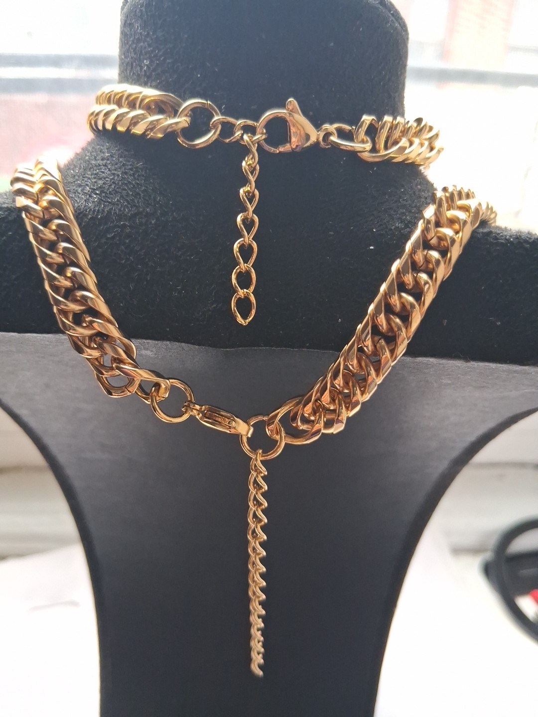 Curb Chain Choker Necklace 20-22 inches And Bracelet Set 7.50-9.0in) In lON