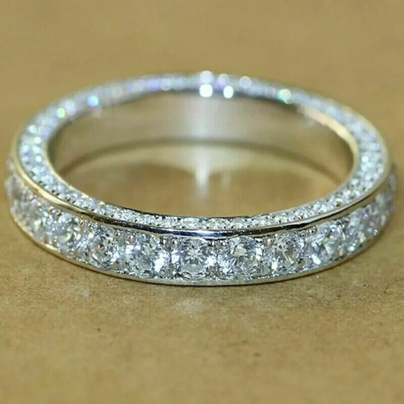 3Ct Round-Cut Moissanite Full Eternity Wedding Band Ring 14k White Gold Plated