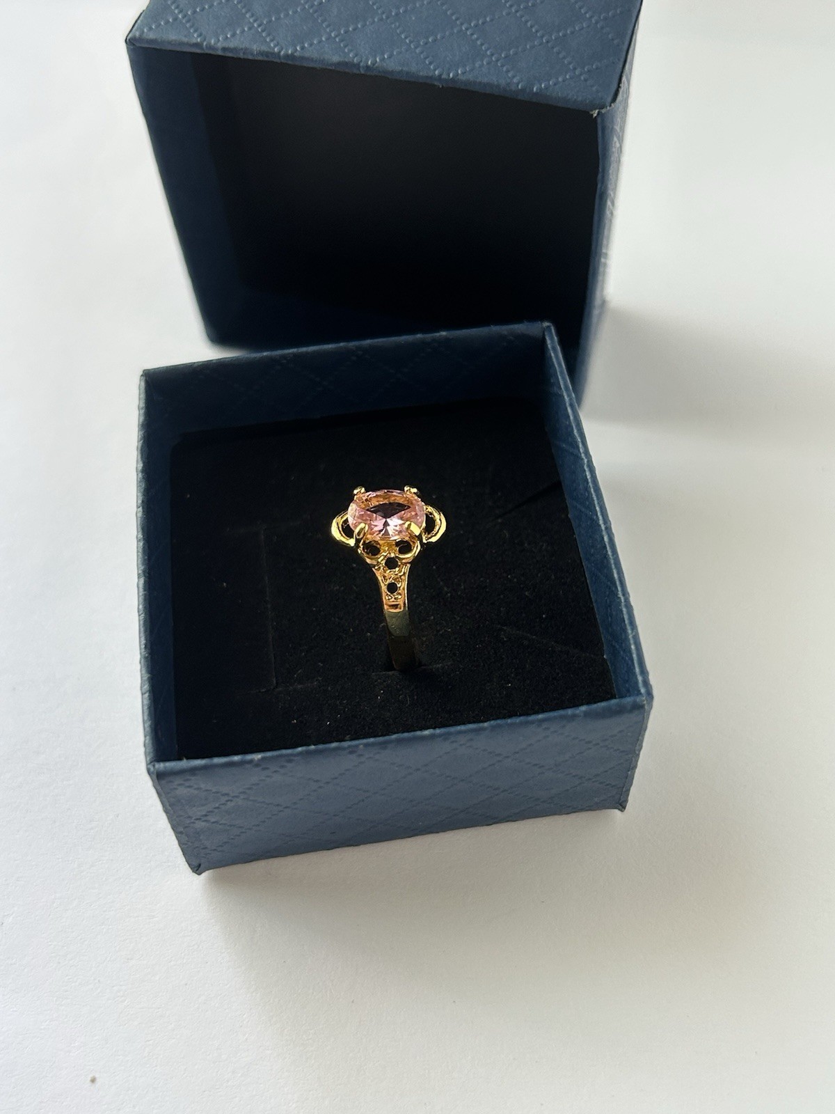 Vintage Pink Cubic Zirconia Ring Gold Plated Womens Size 6.5