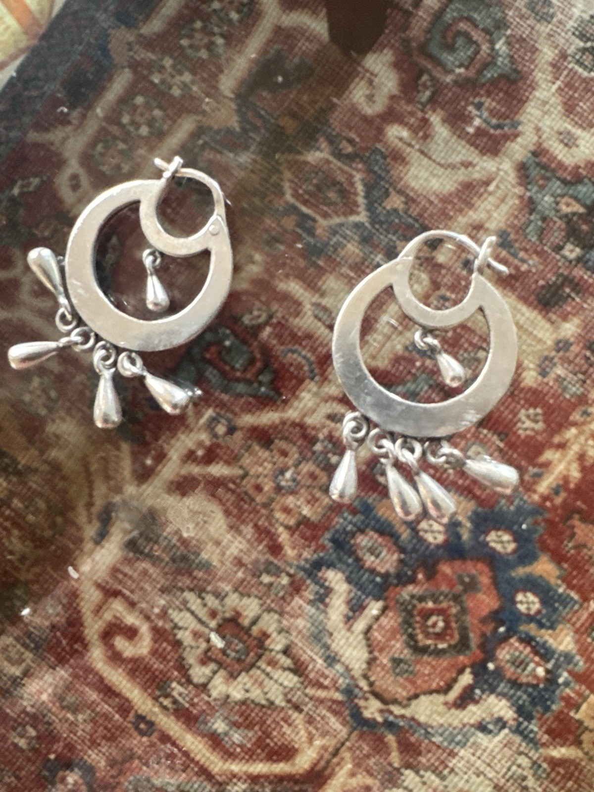 Jane Diaz 925 Sterling Frida Kahlo Hoop Earrings with Solid Tear Drop Dangles