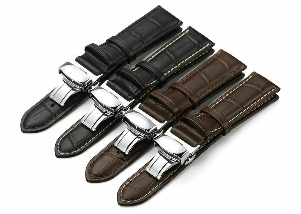 18-24MM Replacement Genuine Leather Watch Band Wrist Strap Kit Butterfly Buckle