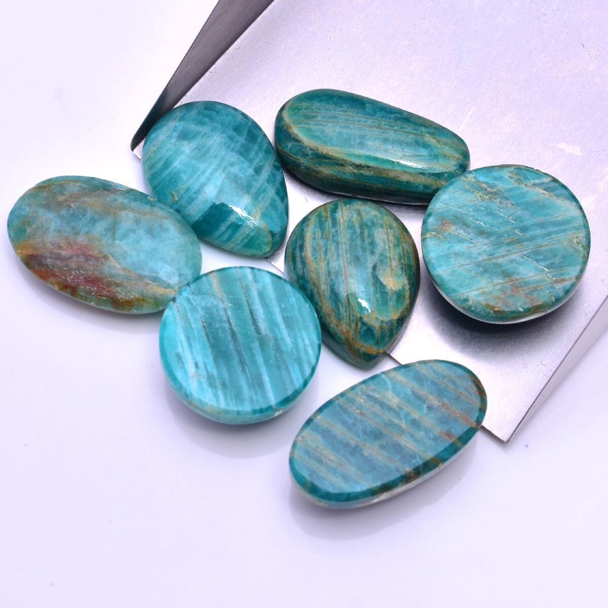 7 Pcs Natural Amazonite Untreated Cabochon 25mm-29mm Loose Gemstones Wholesale