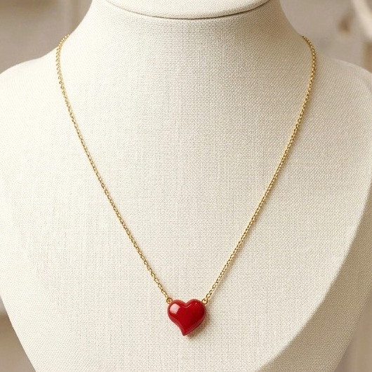 Kate Spade NEW YORK Enamel Red Heart Charm Pendant Cable Chain Necklace