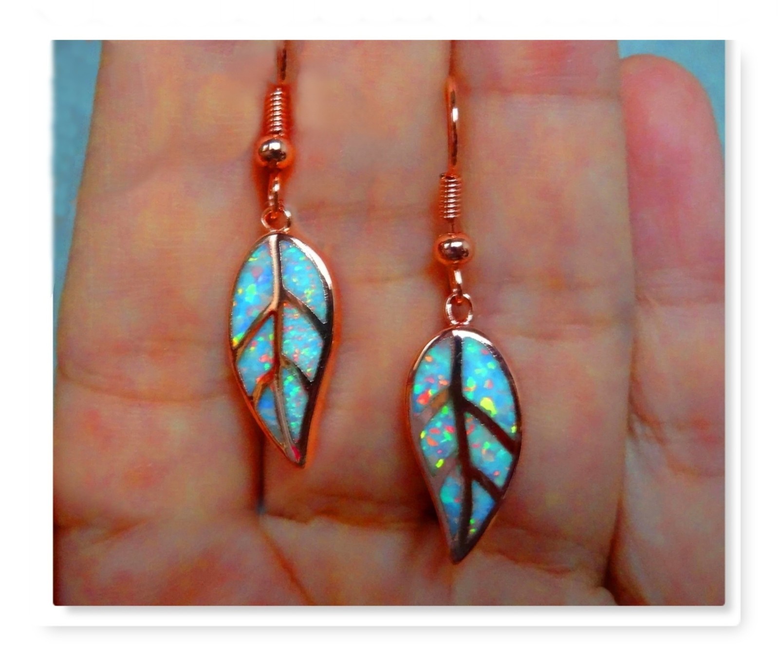 Rose Opal Leaf Earrings Rose Gold Plated Fire Opal Earrings in Rose Gold Opal