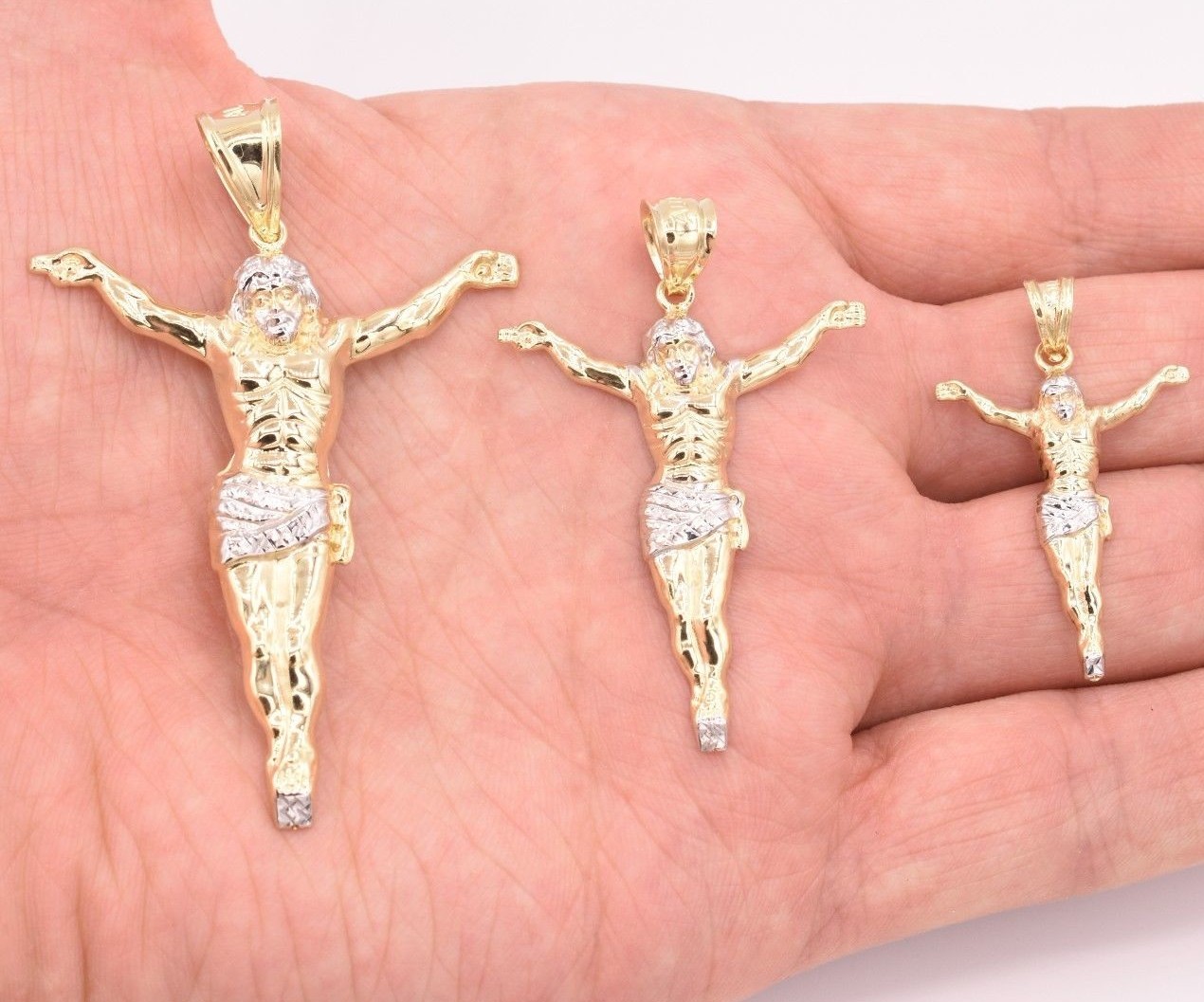 Men’s Diamond Cut Crucifix Jesus Body Pendant Charm Real 10K Yellow White Gold