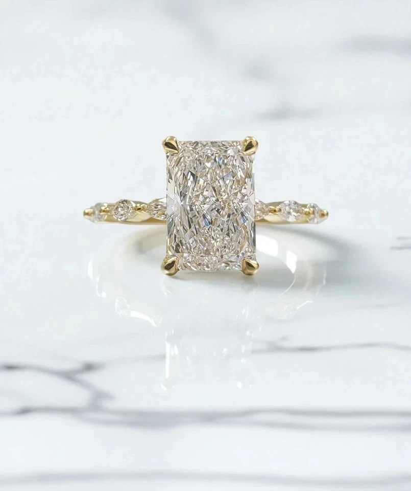 14K Yellow Gold Plated 2.15Ct Radiant Cut Lab Created Diamond Solitaire Ring