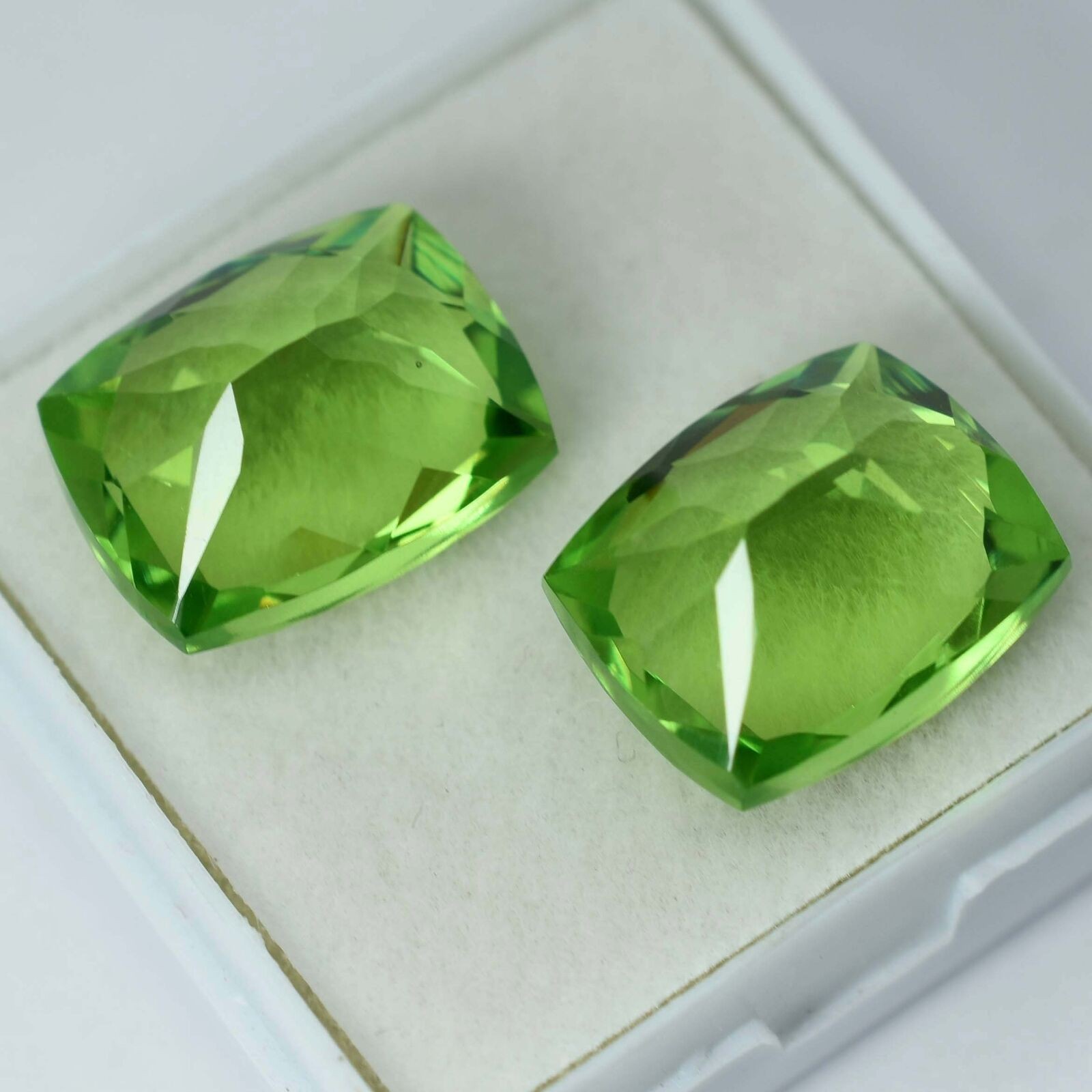 17.00 Ct Natural PERIDOT Faceted CERTIFIED Amazing Gems Green CUSHION Cut Pair
