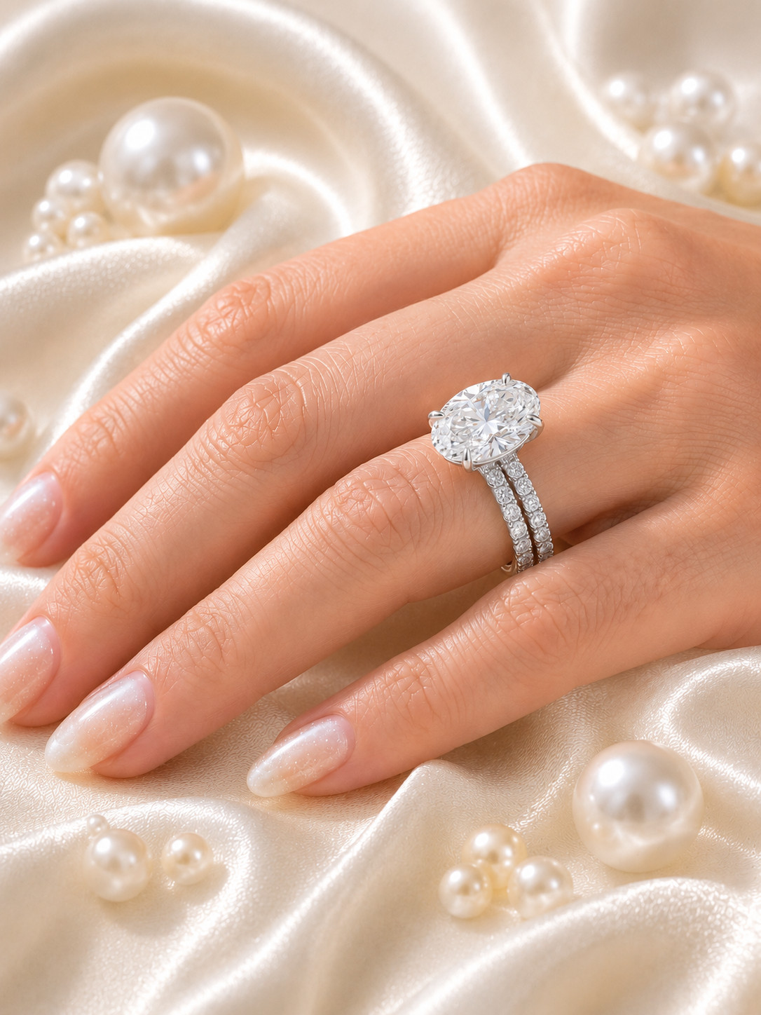 950 Platinum IGI Lab Grown Diamond Engagement Band Set Ring 5.50 Ct Oval Cut