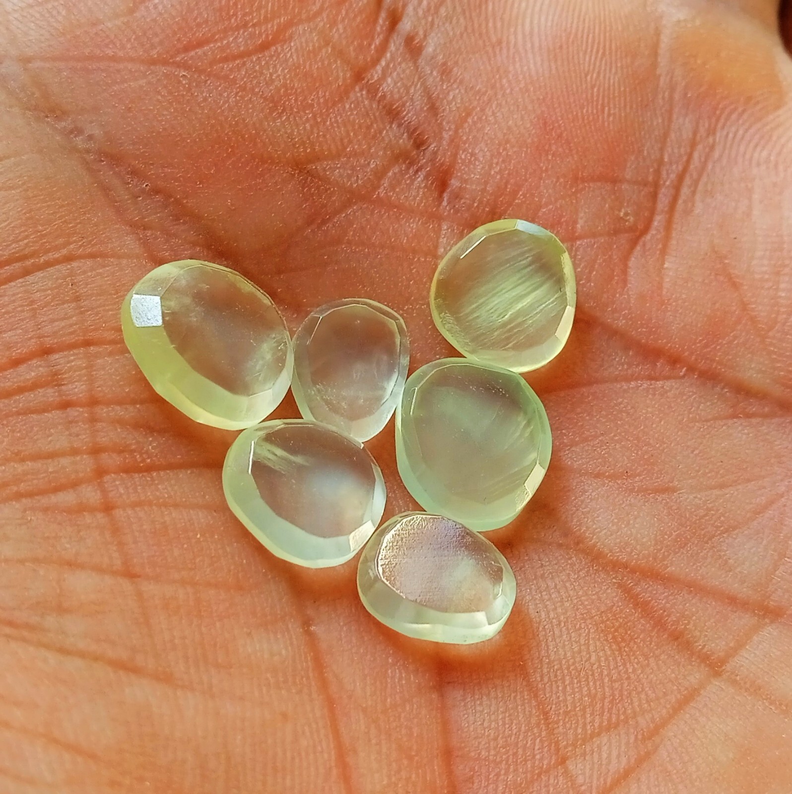 15 Carat Natural Mint Green Color Prehnite Flat Cut Both Side 6 Piece Lot